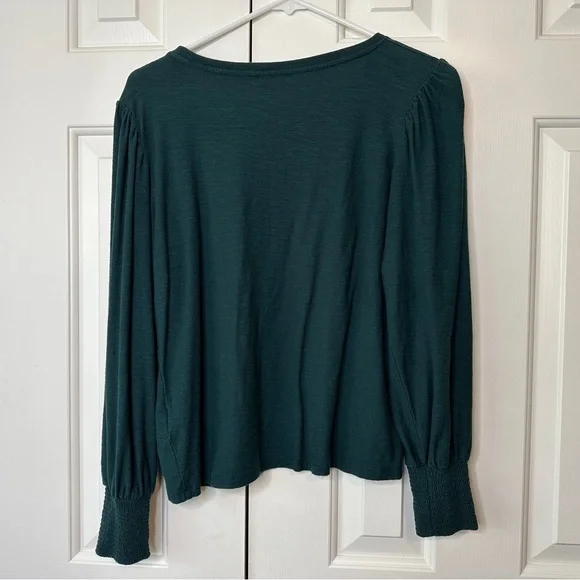 Another Love Deep Green Knit Top | Women's Size L Brushed Slub Top - Picture 3 of 10